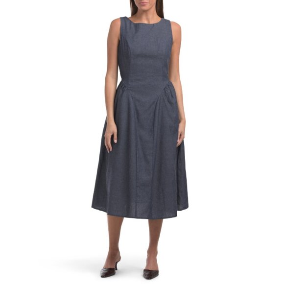 SUNDAY EDITION Indigo Denim Basque Waist Dress - Picture 1 of 2